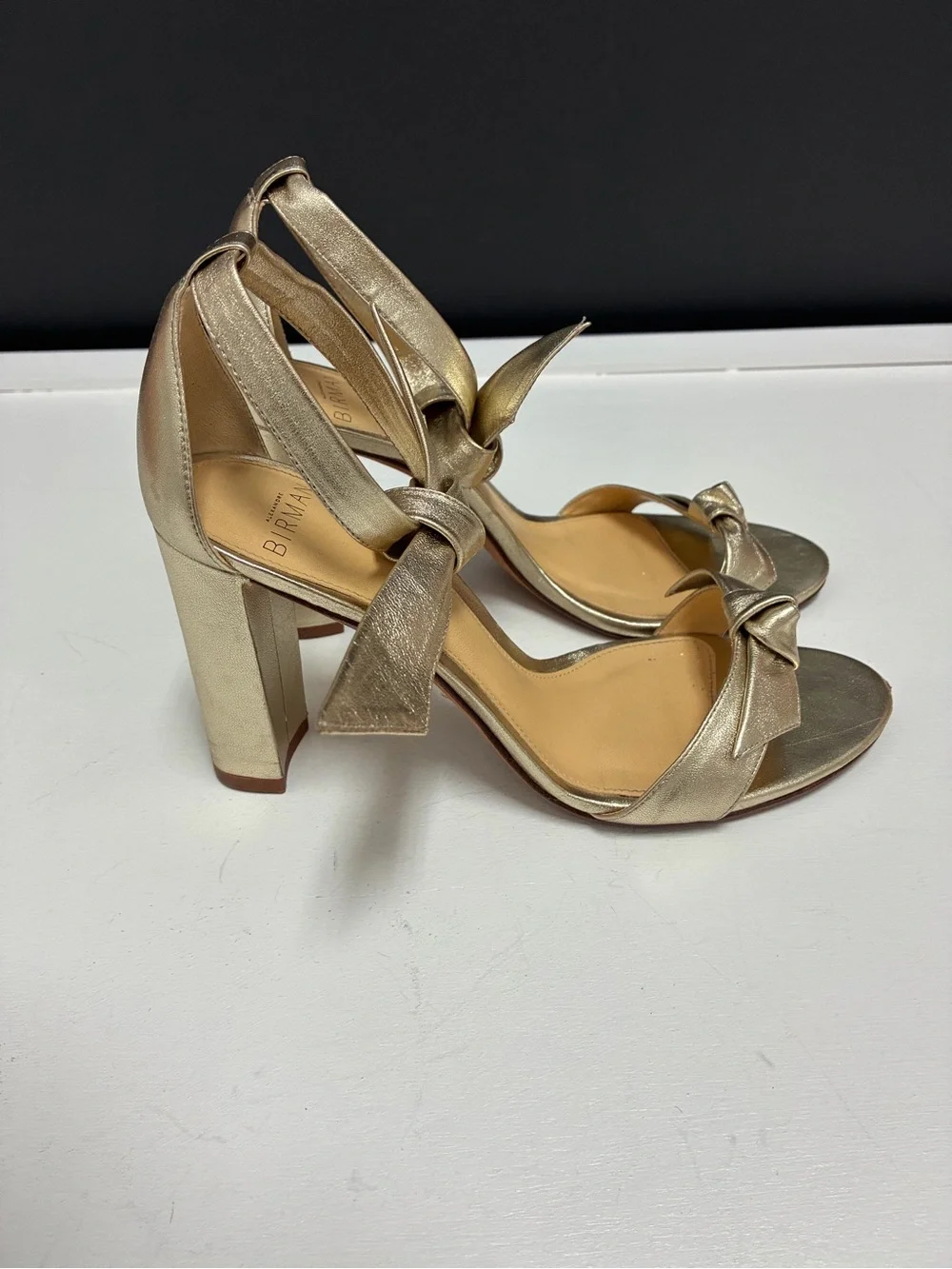 Alexandre Birman Metallic Gold Knot Block-Heel Sandals